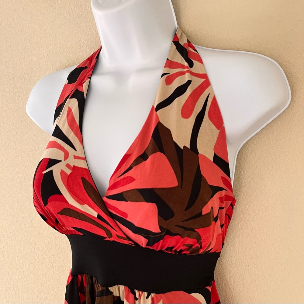 Vintage Y2K Babydoll Dress Size Small Halter Pink Brown Floral Tropical - Picture 2 of 12